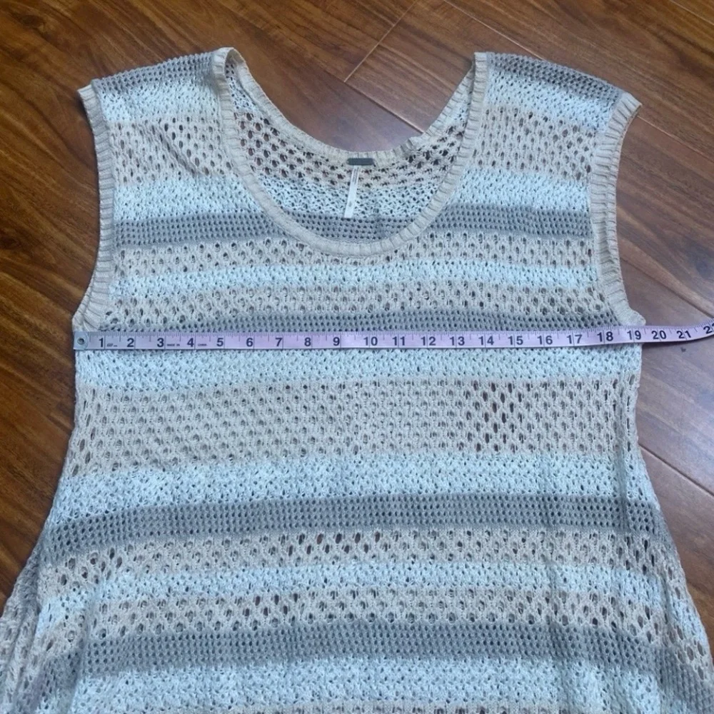 Free People Women's Cream Gray Knit Tunic Sweater Size Large Boho Beach Coastal